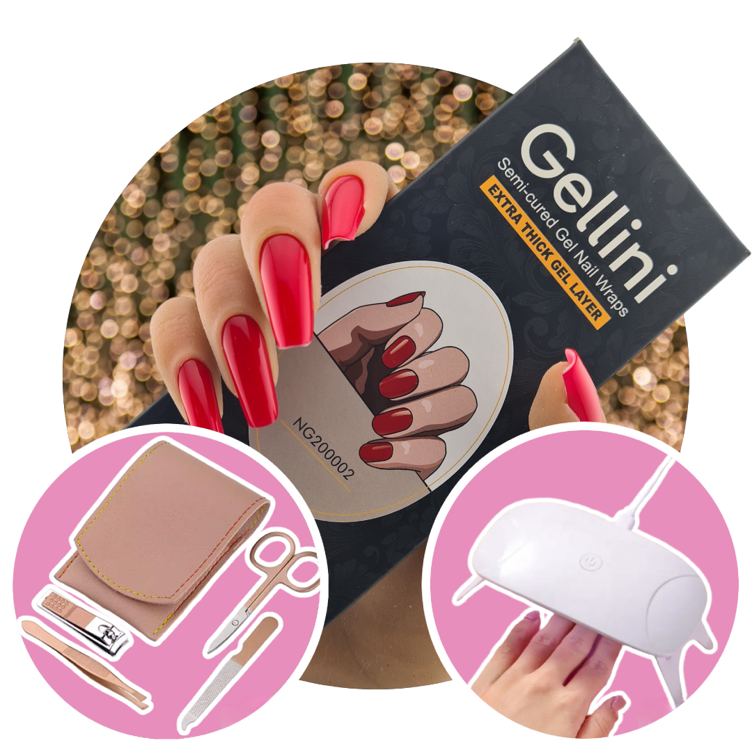 Fiery Red UV Gel Nail Wraps Starter Kit