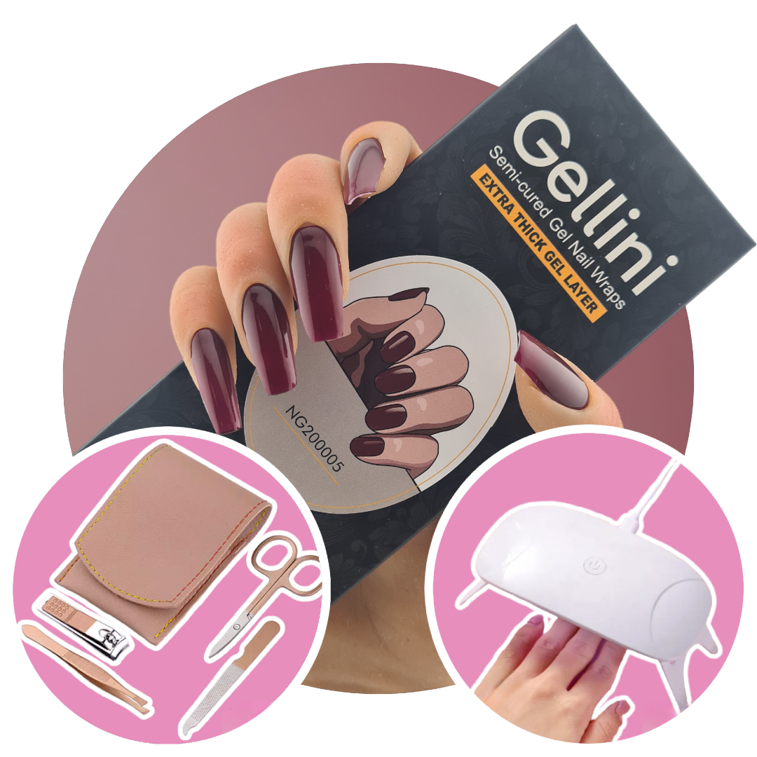 Burgundy Bliss UV Gel Nail Wraps Starter Kit