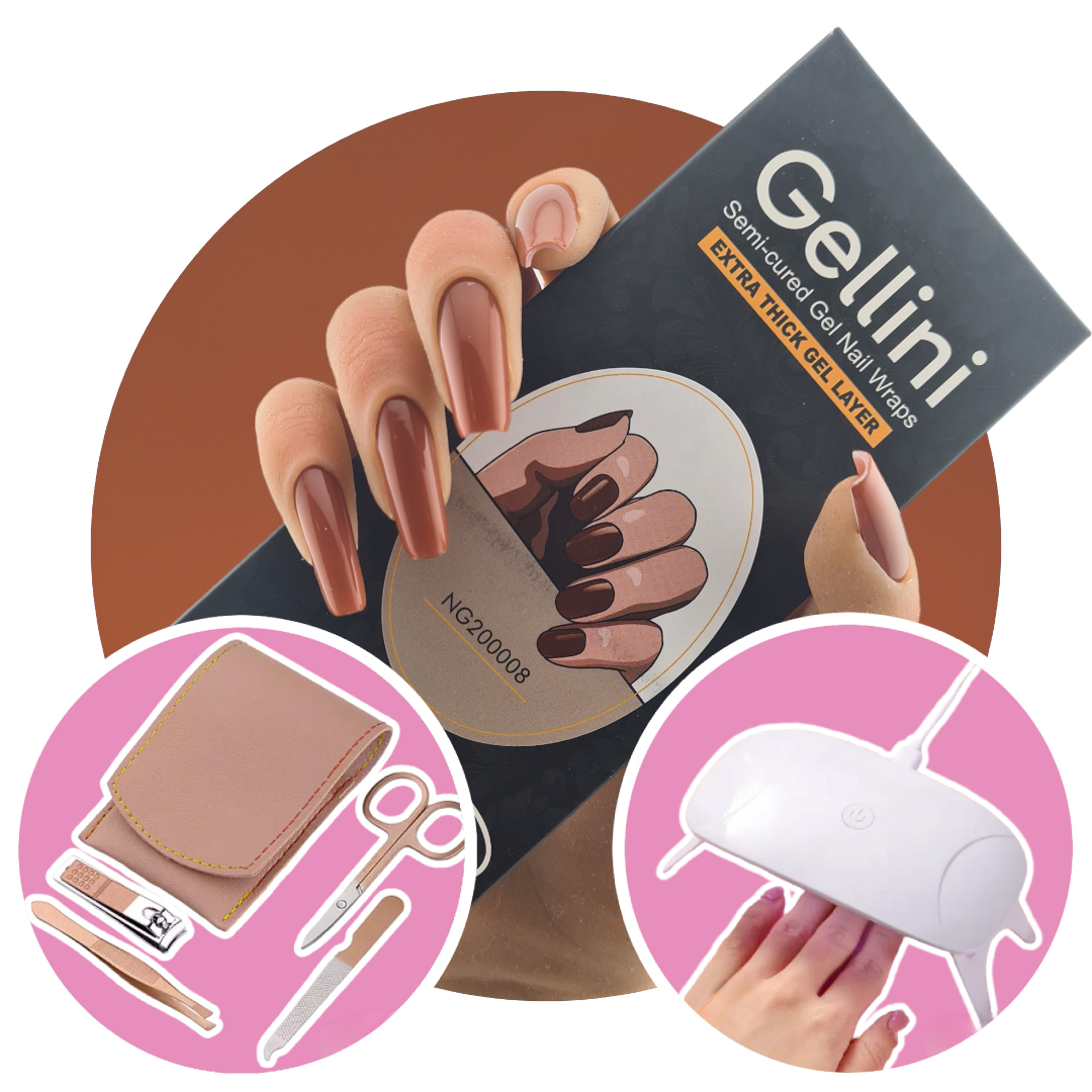 Walnut Brown UV Gel Nail Wraps Starter Kit