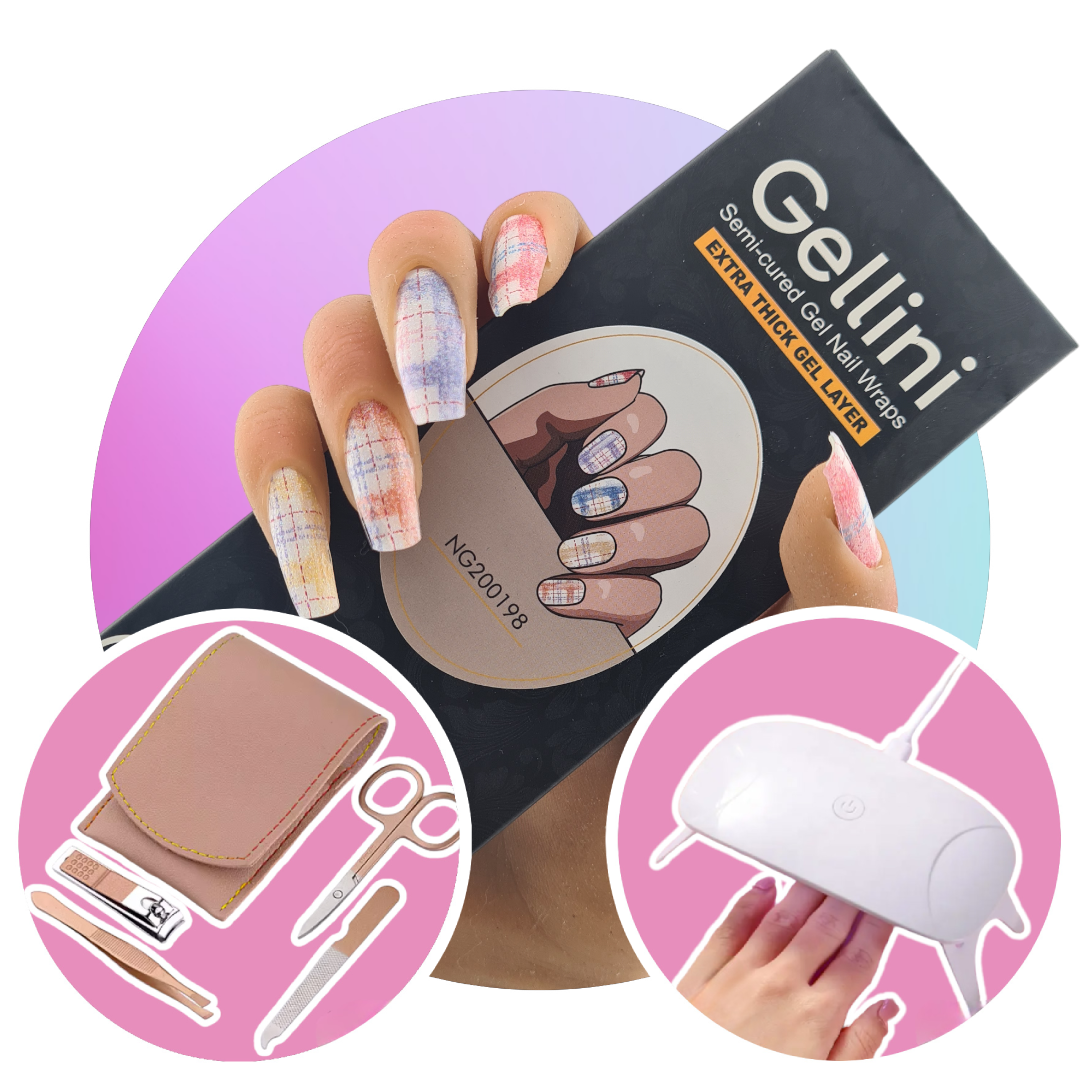 Pastel Plaid UV Gel Nail Wraps Starter Kit