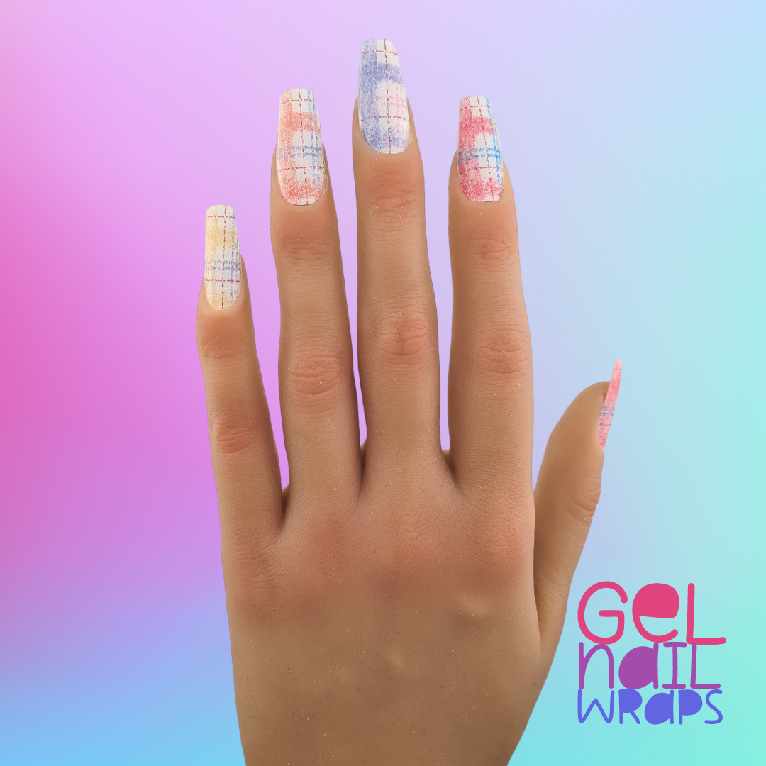 Pastel Plaid UV Semi-Cured Gel Nail Wraps
