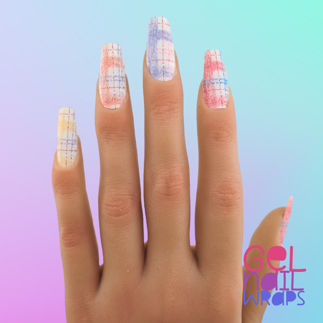 Pastel Plaid UV Semi-Cured Gel Nail Wraps